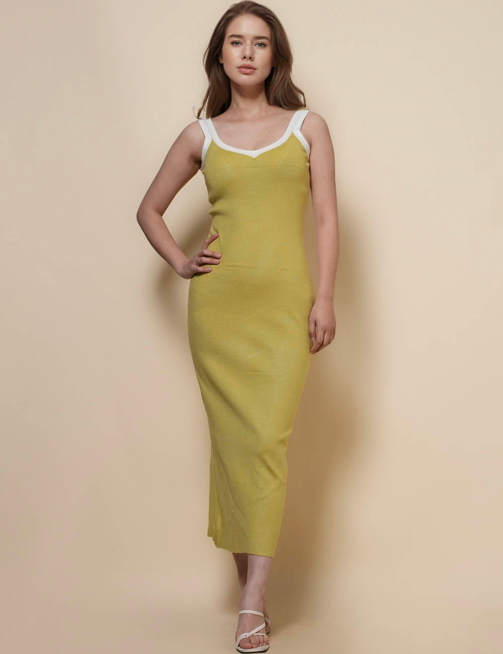 Ladies V-Neck Split Knit Cami Midi Dress SKD50141