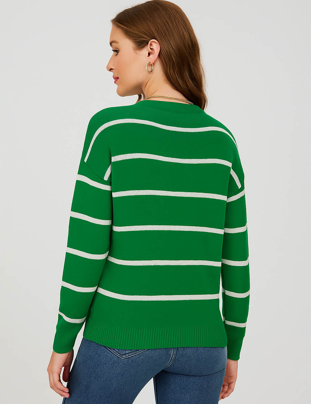 Ladies Christmas Holiday Santa Pattern Striped Knit Sweater