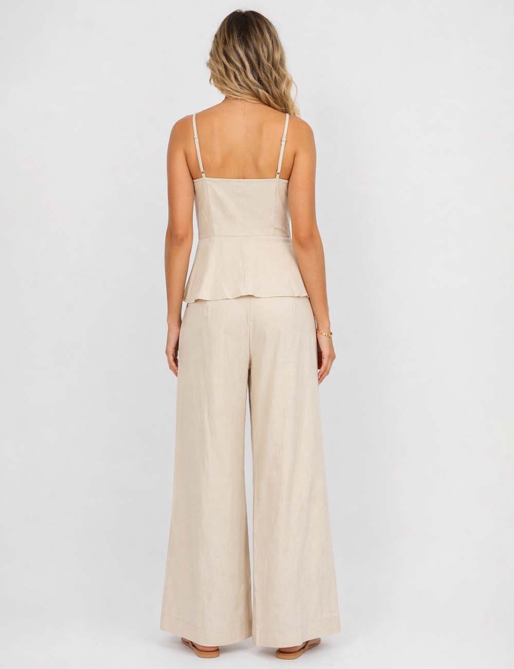 Ladies Chic Waist Drawstring Cami Top & Wide Leg Pants Matching Set