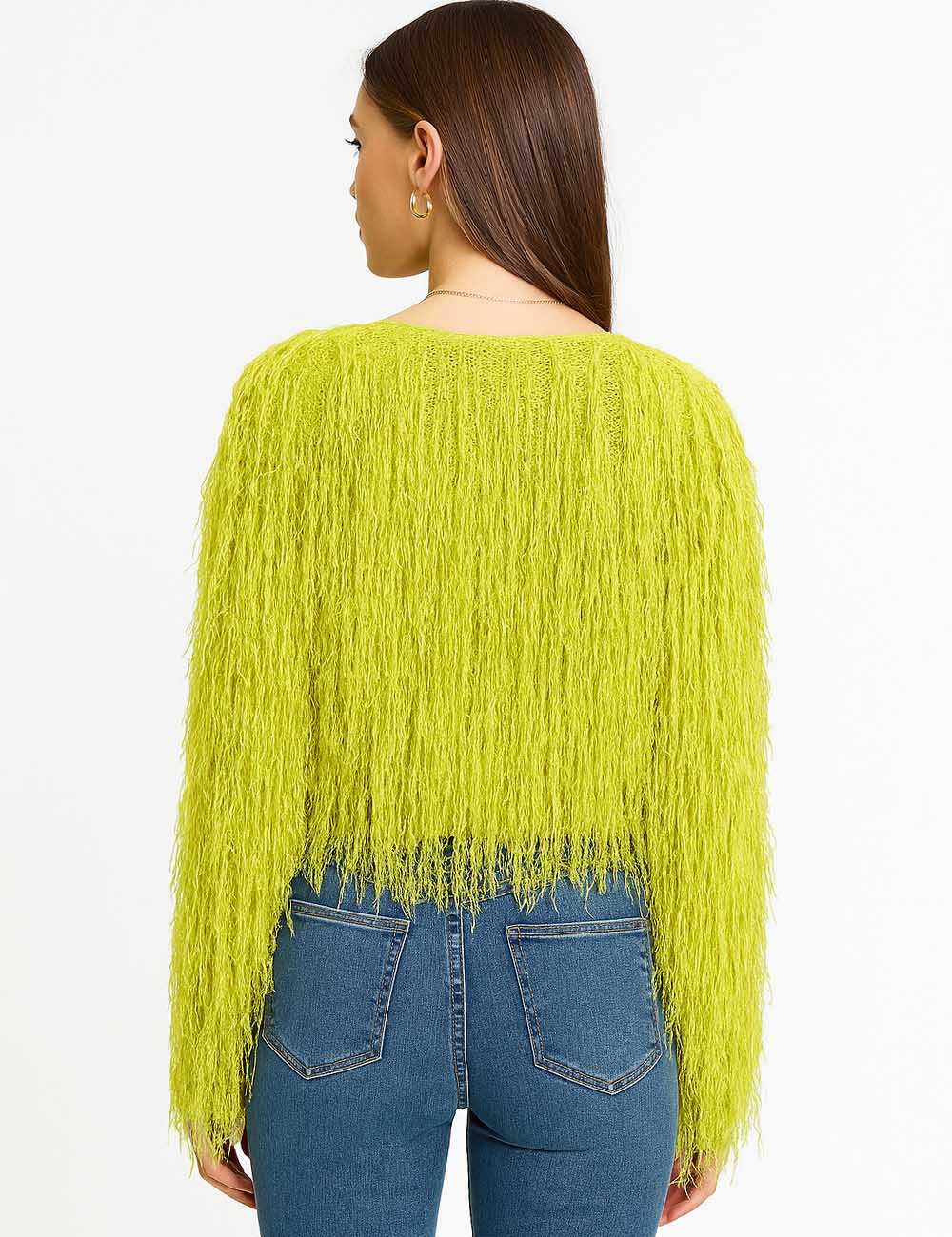 Ladies Solid Color Tassels Long Sleeves Sweater Top