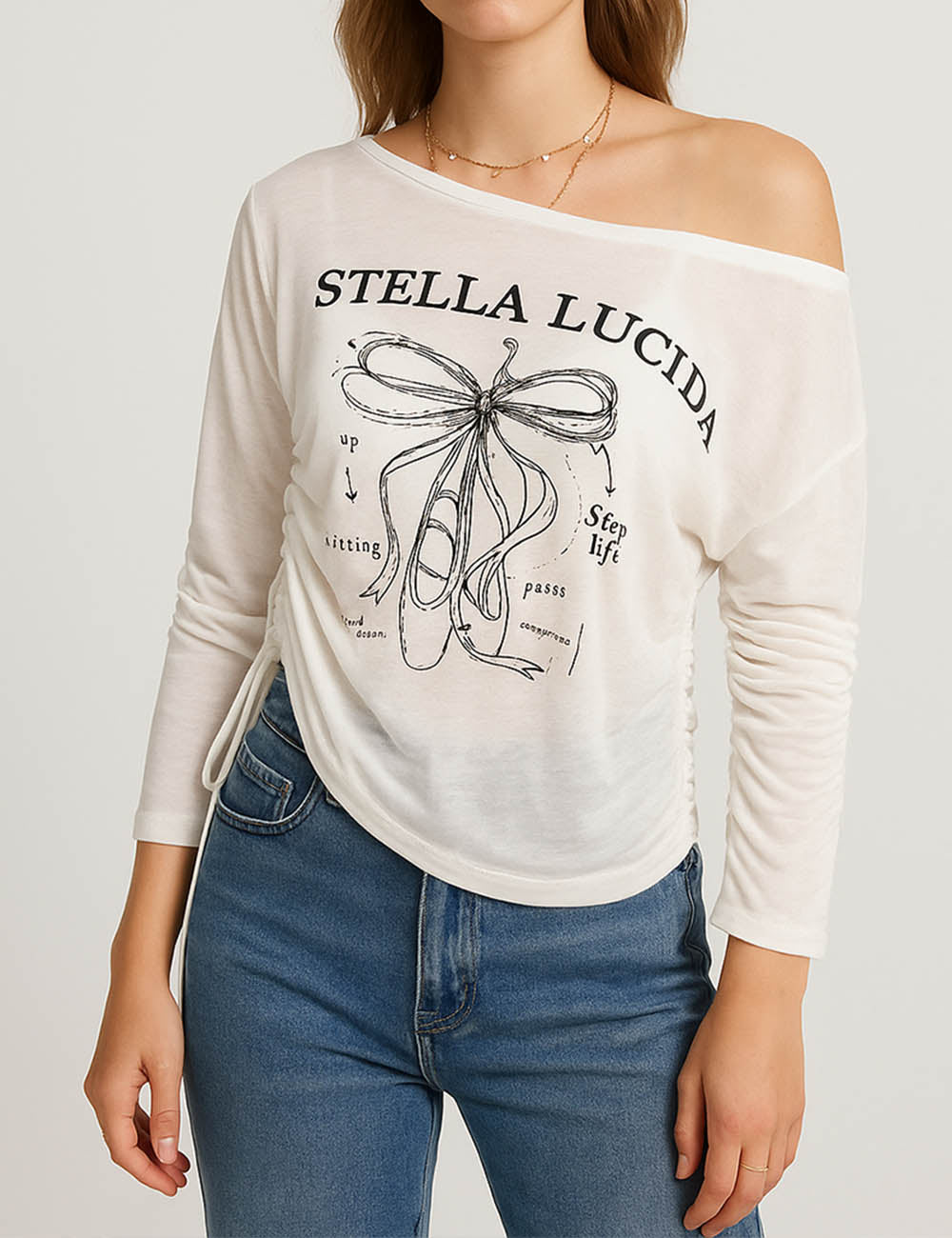 Ladies Tiny See Sheer Pullover Ballet Flat Print Tee