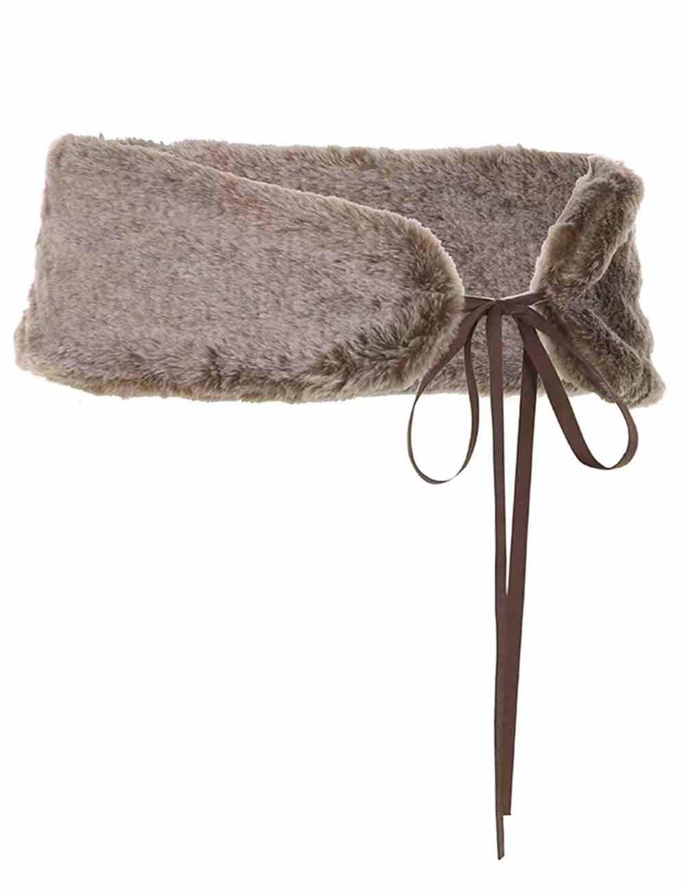 Ladies Fluffy Plush Faux Fur Side Tie Waist Belt