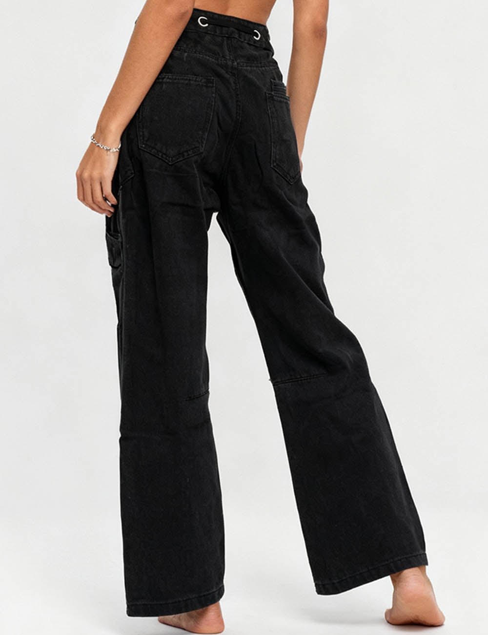 Ladies Patch Pocket Drawstring Wide Leg Pants