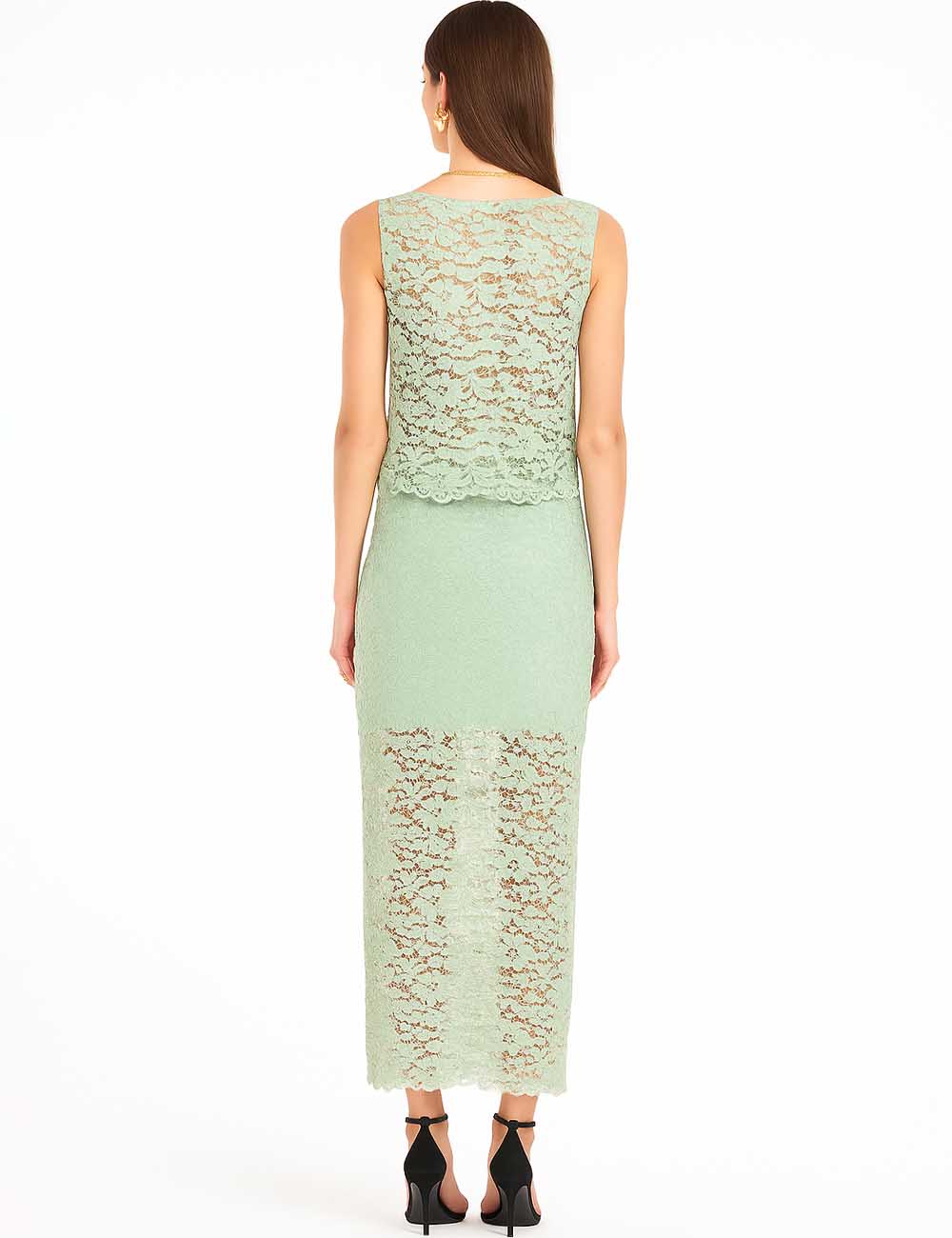 Ladies Floral Embroidery Tank Top & Midi Skirt 2PCS Set