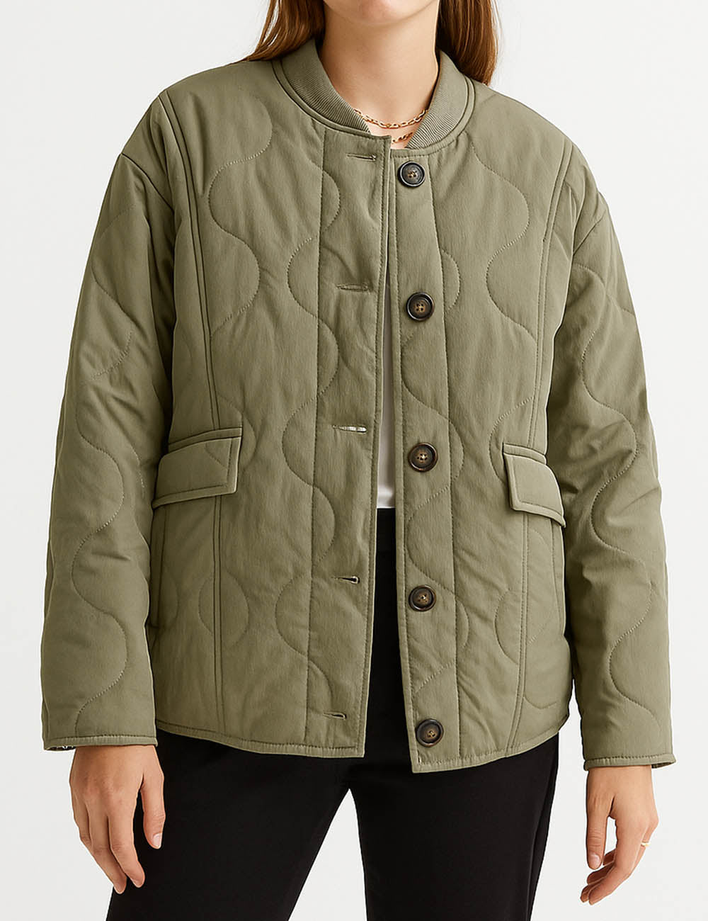 Ladies Cozy Quilting Bomber Collar Cotton Padded Jacket