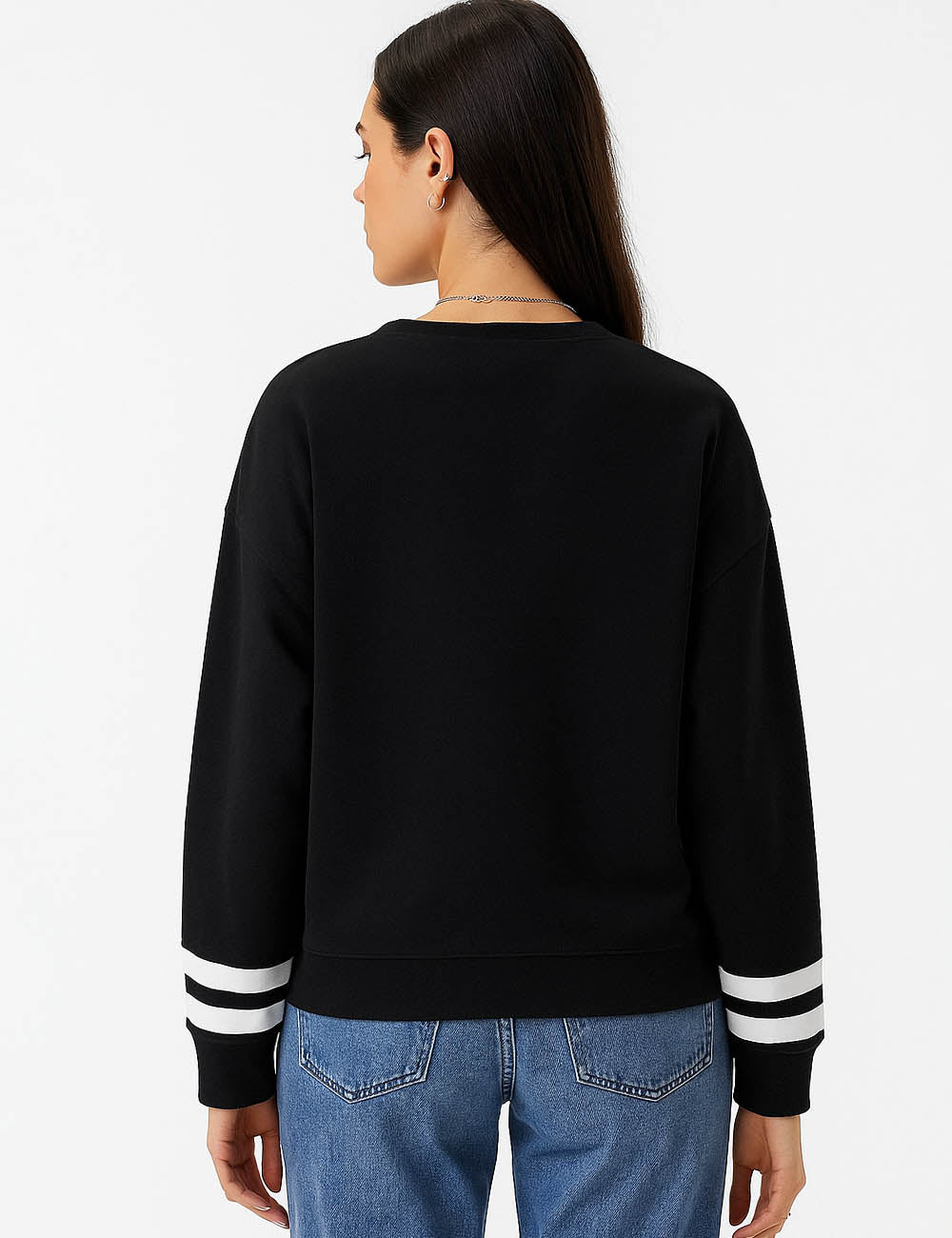 Ladies Letter Striped Pattern Round Neck Knit Sweater
