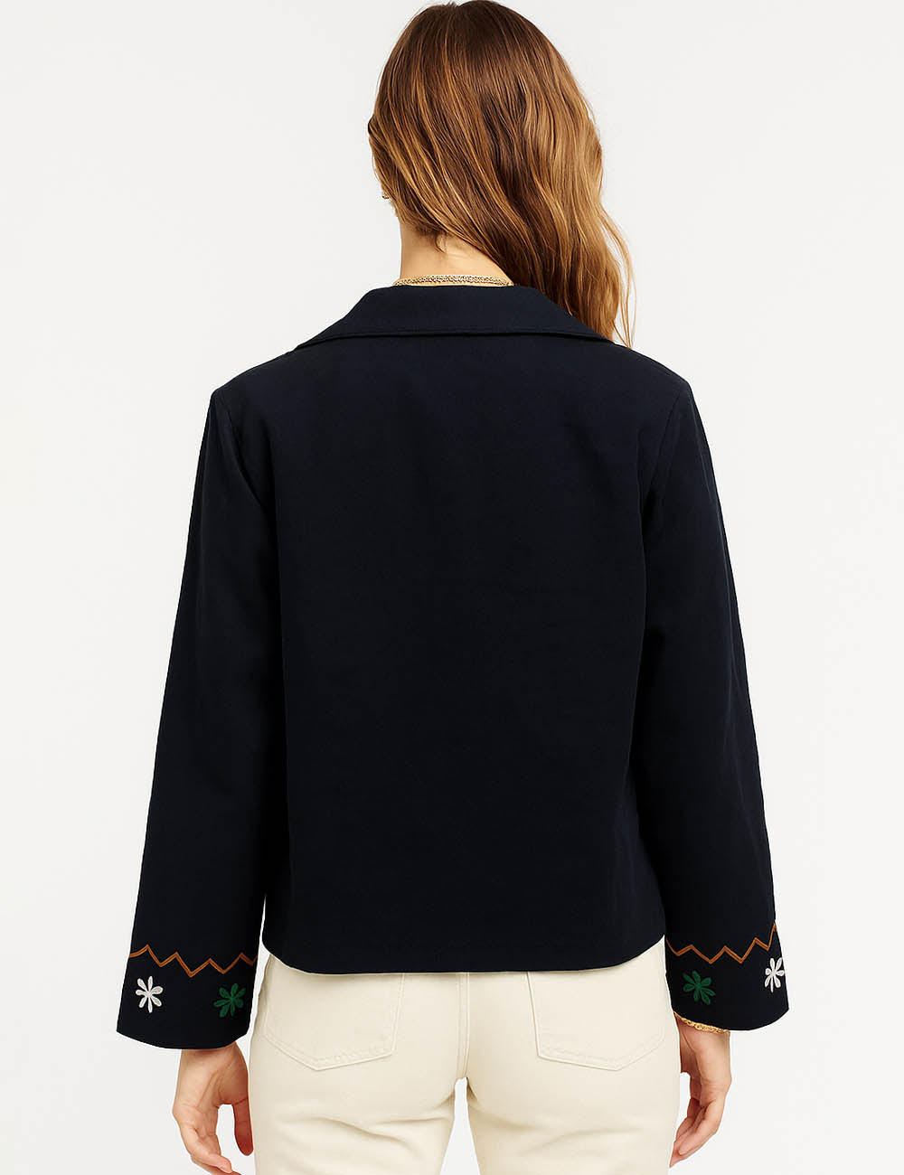 Ladies Vintage Floral Embroidery Shirt Button Down Jacket