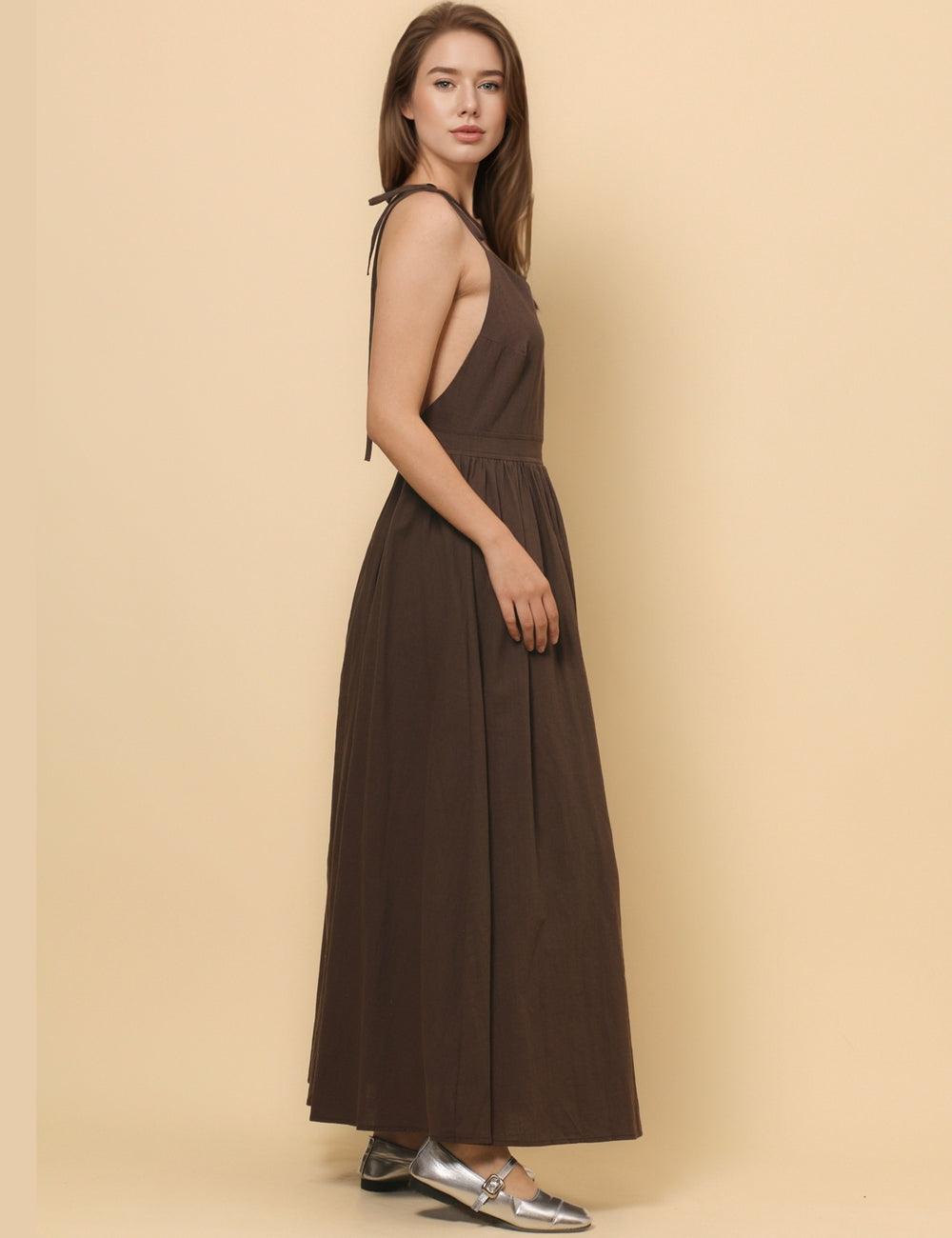 Ladies V-Neck String Tie Sleeveless Midi Dresses SKD4786