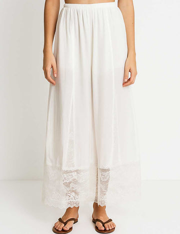 Ladies Elastic Waist Tie Front Split Wide Leg Lace Pants