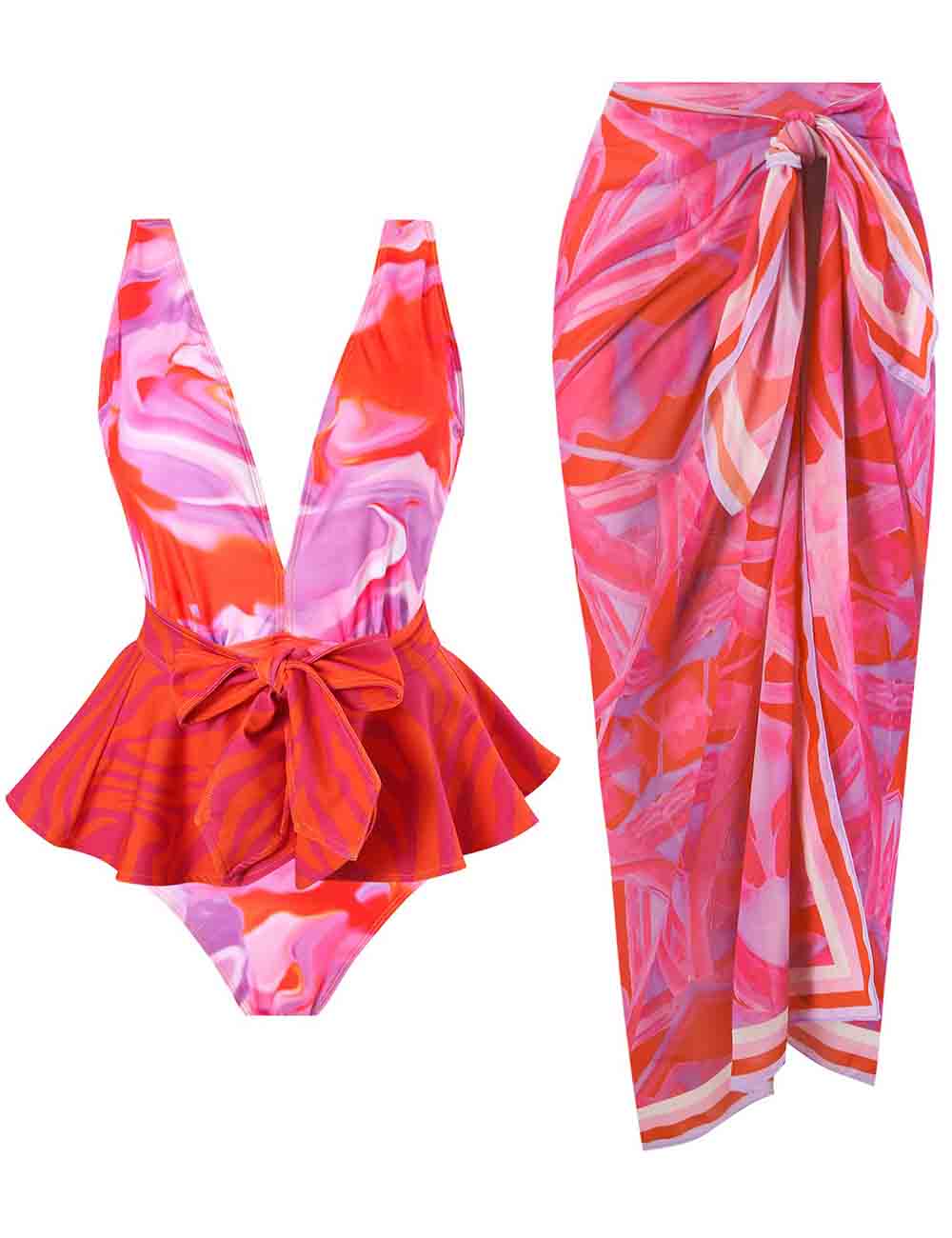 Ladies V-Neck Bowknot One Piece Swimwear with Salong