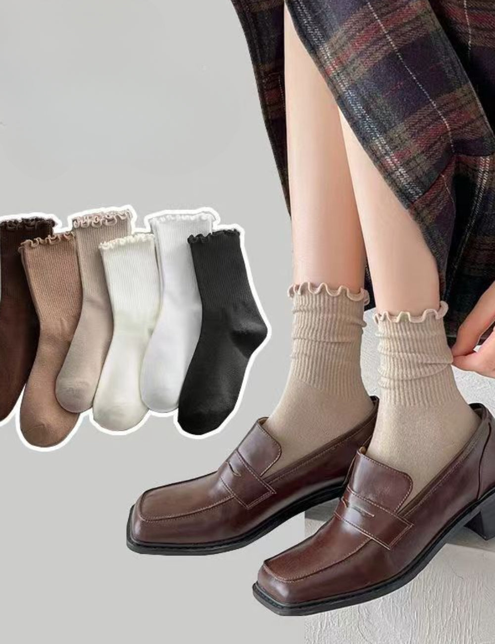 Ladies Solid Color Baby Lock Cuff Cotton Socks SKASC4172