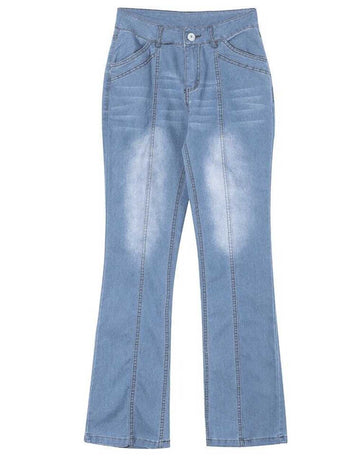 Ladies Button Pocket Flared Leg Denim Pants