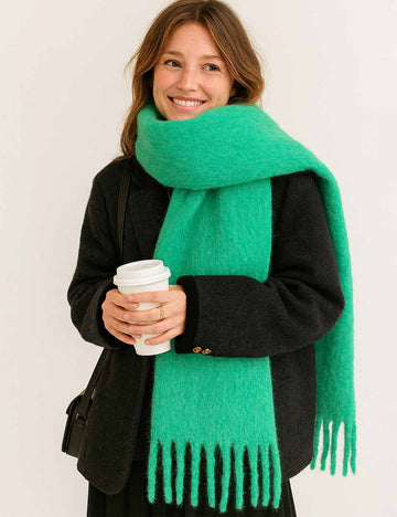 Ladies Solid Color Fringe Knit Scarf
