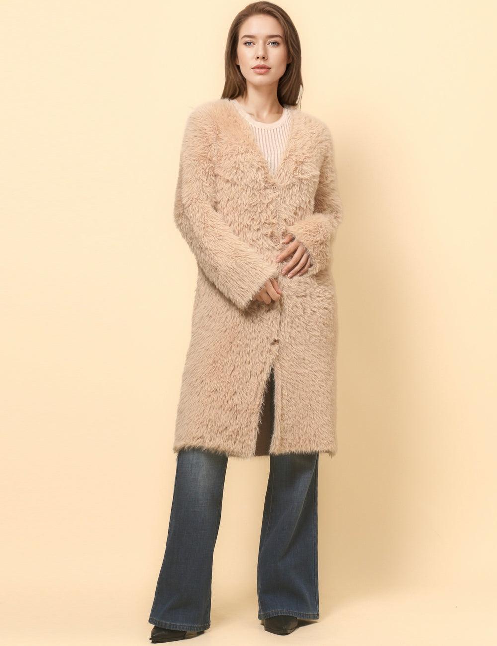 Ladies Soft Faux Mink V-Neck Botton Cardigan SKT4812
