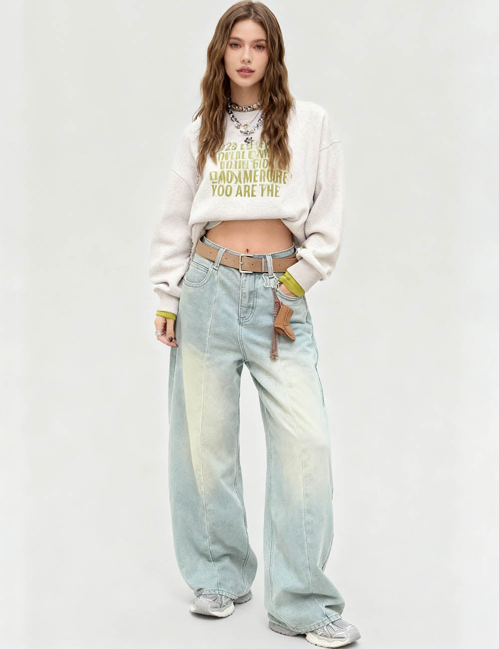 Ladies Vintage Fleece Lined Barrel Leg Denim Pants