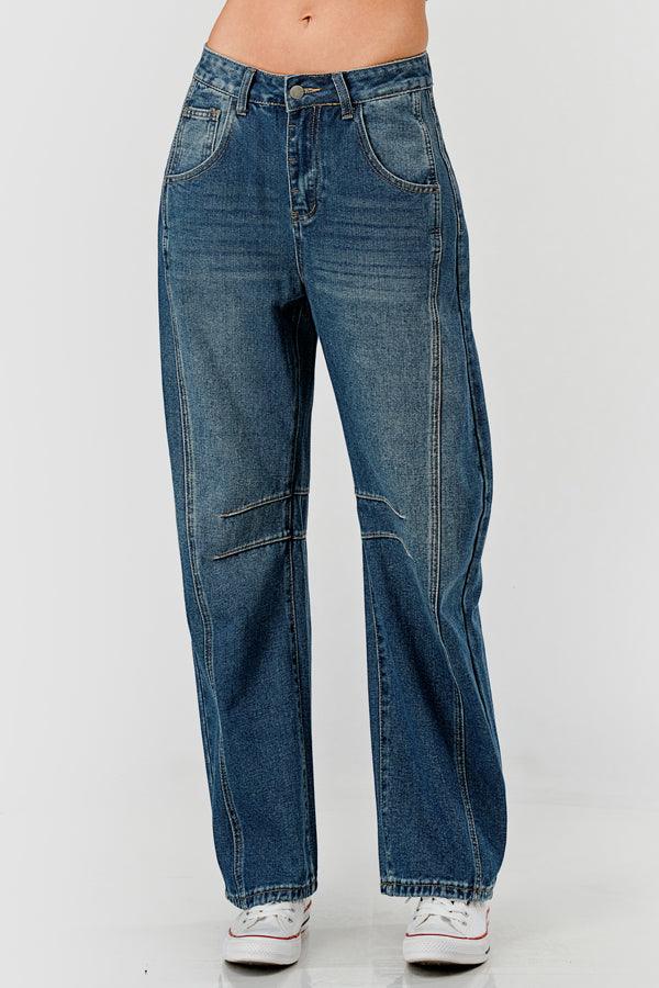 Slouchy Mid Rise Barrel Denim Pants SKP522