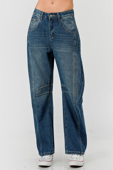 Slouchy Mid Rise Barrel Denim Pants SKP522