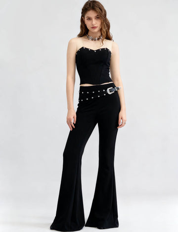 Ladies Metal Eyelet Flared Leg Tube Top & Pants 2PCS Set
