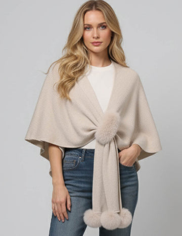 SWEETKAMA Ladies Solid Color Scarf with Faux Mink Knit Shawl SKT4797