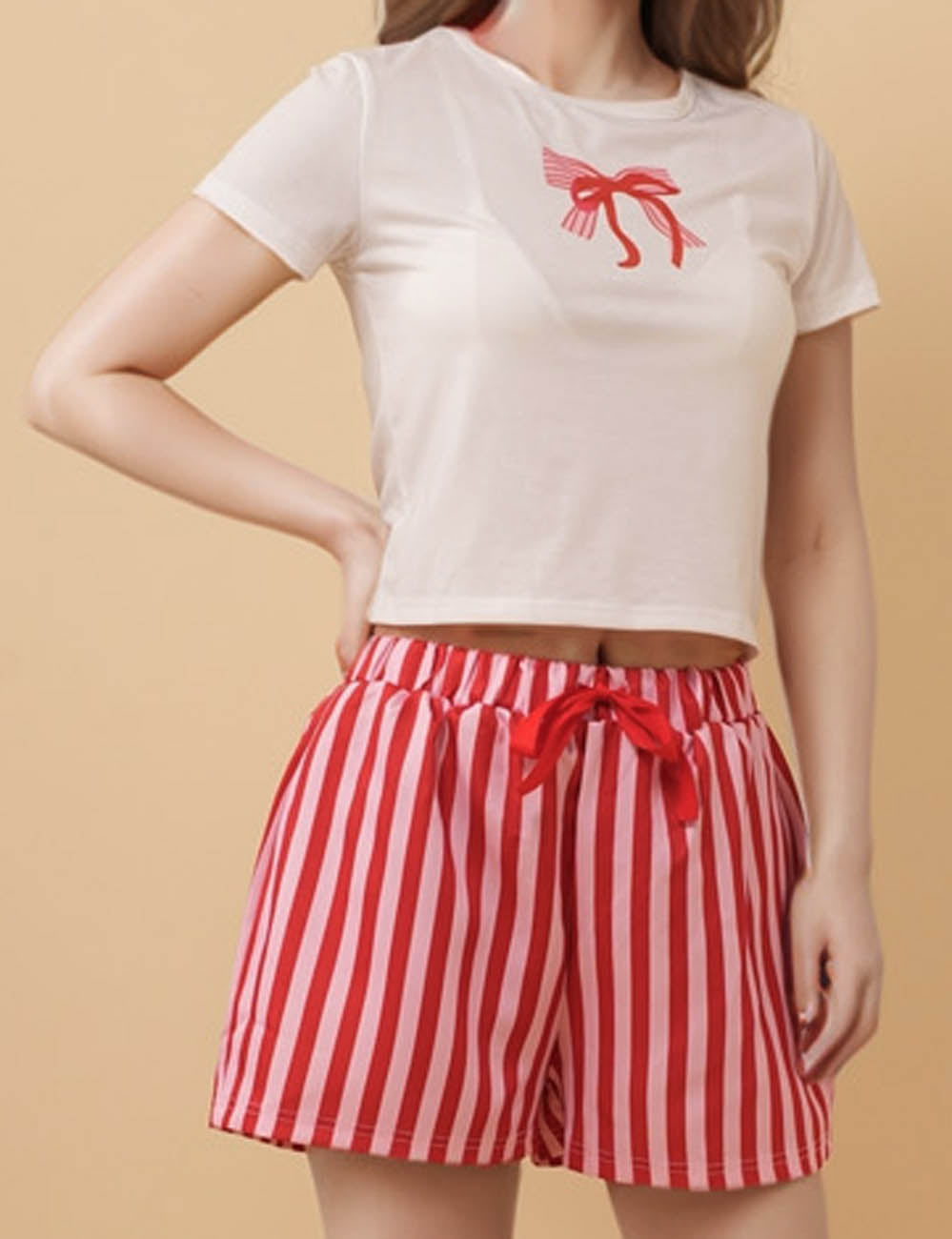 Ladies Round Neck Short Sleeves Top Shorts Set 8SKST50507