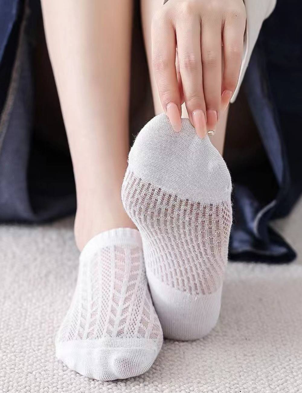 Ladies Hollow Out Knit Boat Socks SKAS50008