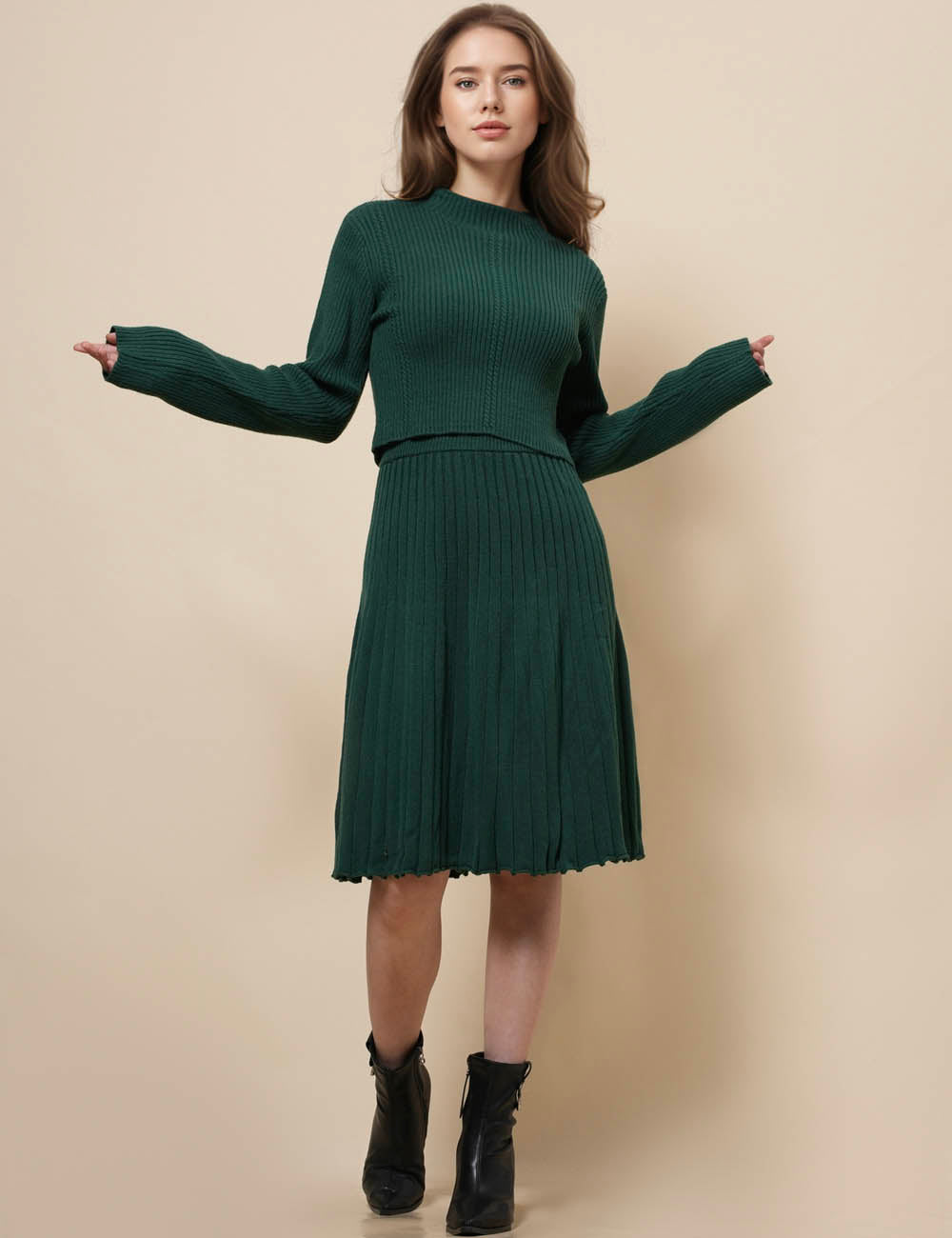 Ladies Sweater Midi Plated Midi Skirt Set SKST41111