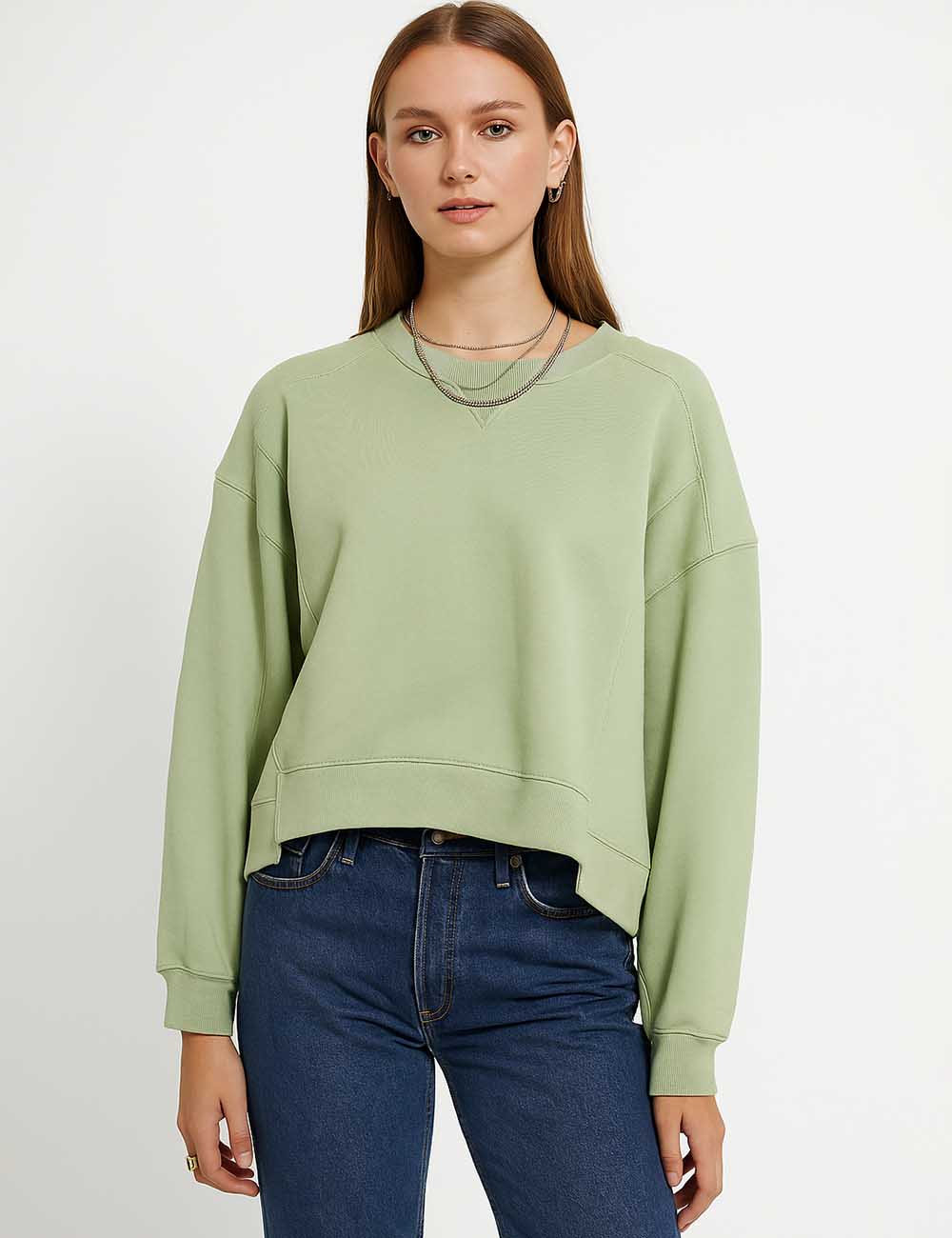 Ladies Solid Color Velvet Cropped Pullover Sweatshirt SKT523