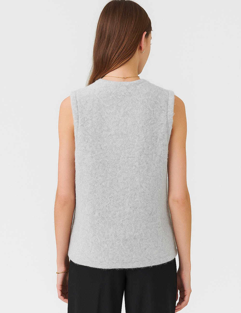 Ladies Faux Fur Round Neck Tie Front Sleeveless Vest