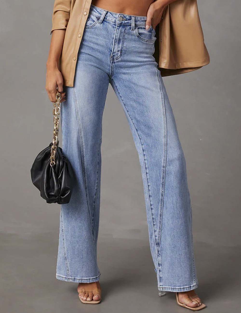 Ladies Daily Jeans Button Straight Leg Denim Pants