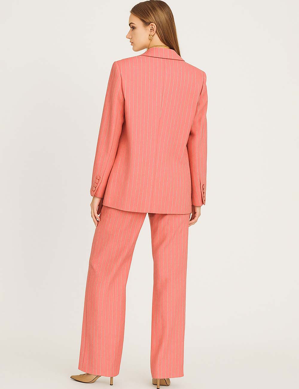 Ladies Solid Color Packed Lapel Rhinestone Striped 2PCS Suit