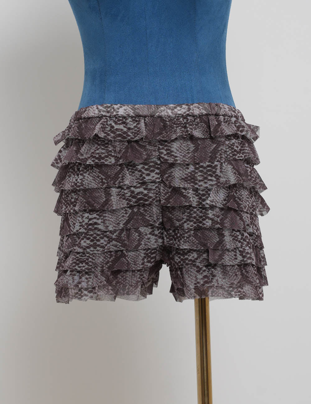 Ladies Tiered Mesh Ruffle Boho Print Elastic Waist Mini Shorts