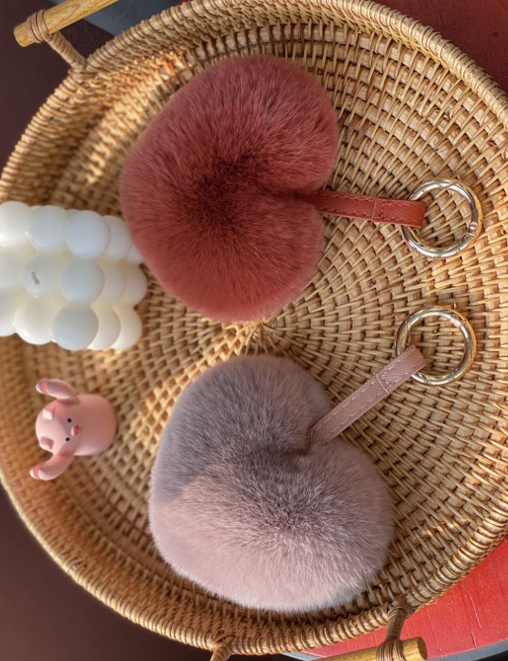 Heart Shaped Faux Mink Pandent Key Ring SKAC4104