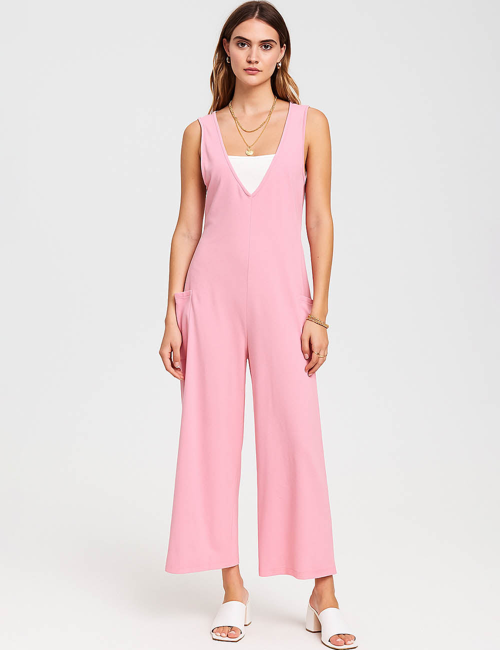 Ladies Two Shoulder Overalls Solid Daily Jumpsuit SKJ2384