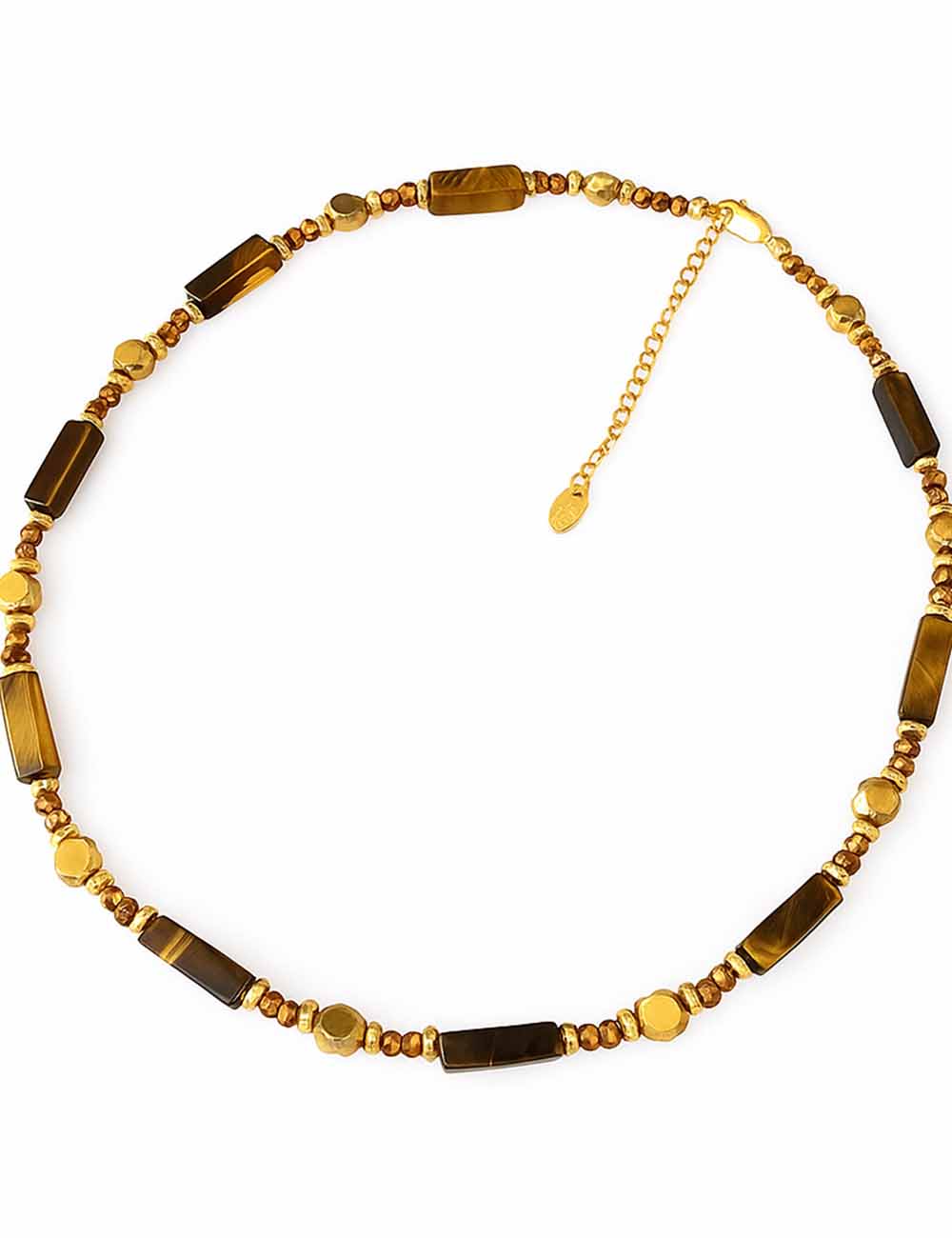 Ladies Retro Faux Tiger Eye Golden Bead Necklace