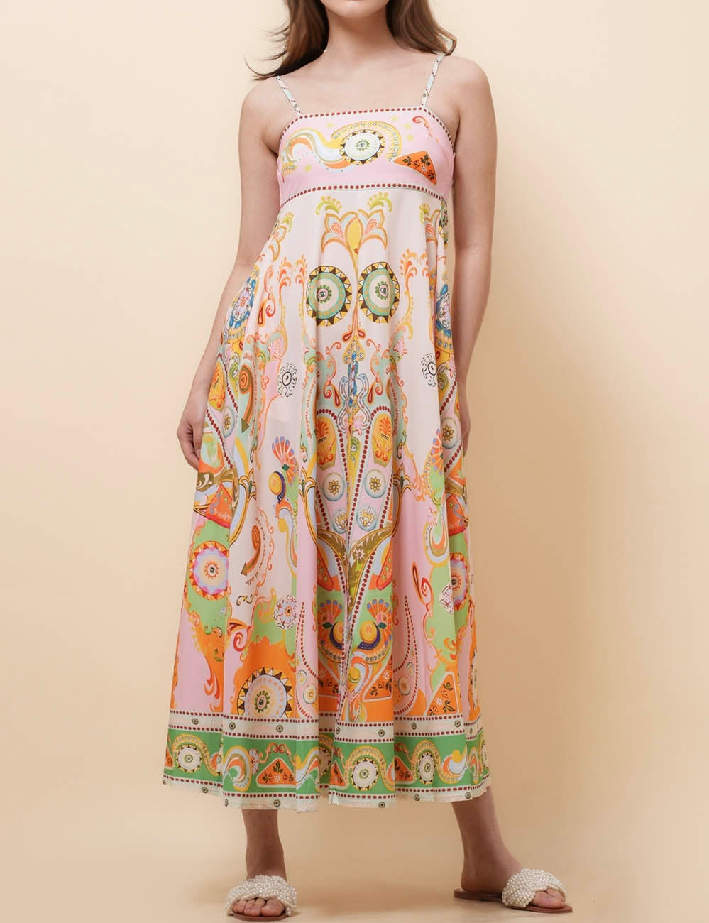 Ladies Fruit Print String Shoulder Midi Dress SKD51135