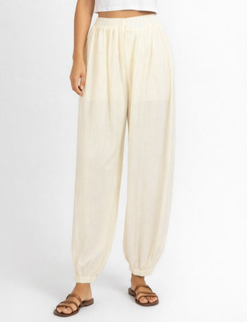 Ladies Chic Crinkle Solid Color  Elastic Cuff Balloon Pants