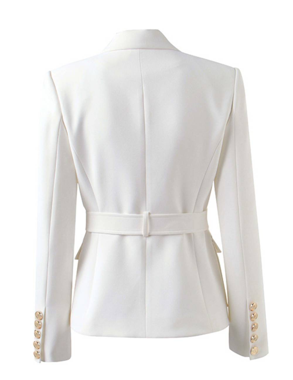 Women Solid Color V-neck Blazer with Waist Band SKT51097