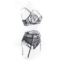 Floral Embroider Sexy Lingerie Set with Garter 3032 - SWEETKAMA