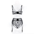 Floral Embroider Sexy Lingerie Set with Garter 3032 - SWEETKAMA