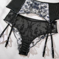 Floral Embroider Sexy Lingerie Set with Garter 3032 - SWEETKAMA