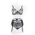 Floral Embroider Sexy Lingerie Set with Garter 3032 - SWEETKAMA