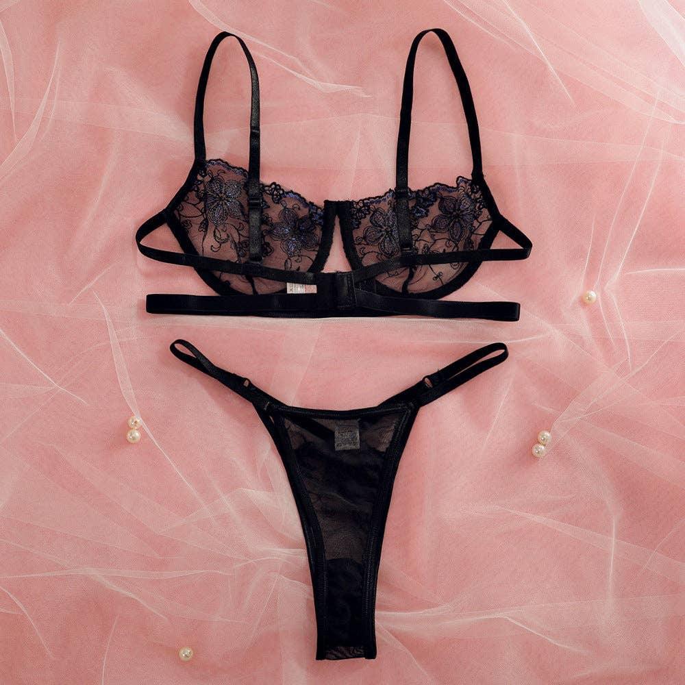 Floral Embroidery Sexy Lingerie Set 2267 - SWEETKAMA