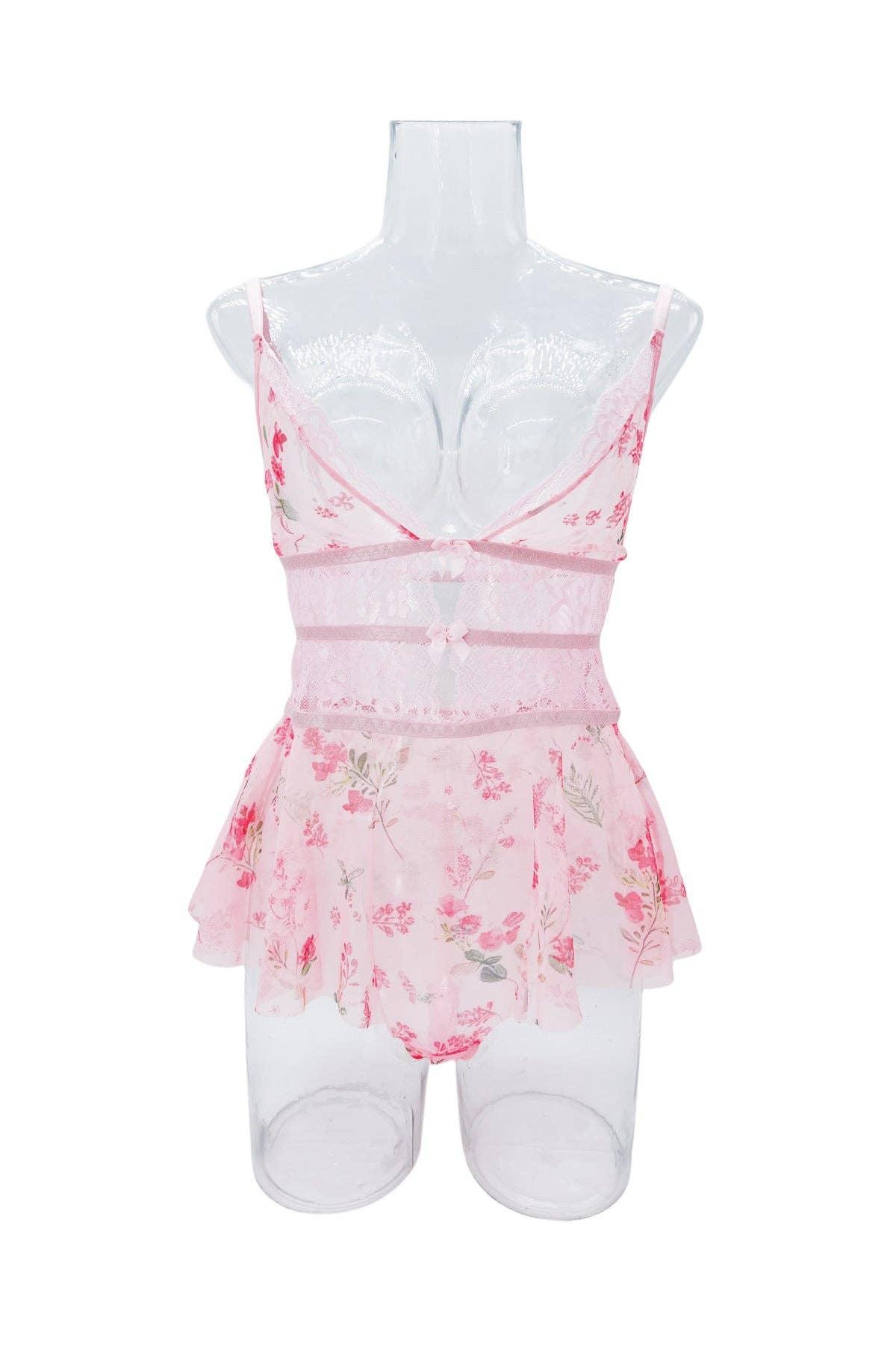 Floral Print Backless Perspective Teddy HF-4042 - SWEETKAMA