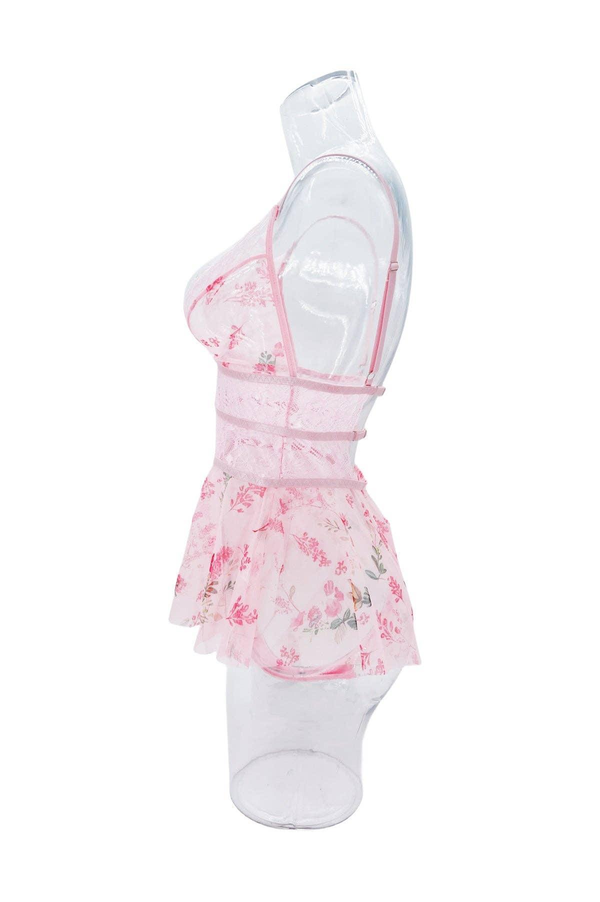 Floral Print Backless Perspective Teddy HF-4042 - SWEETKAMA