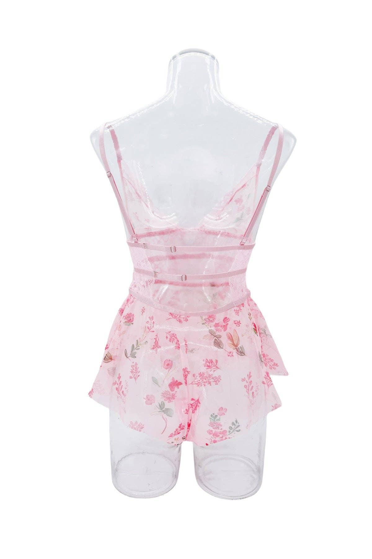 Floral Print Backless Perspective Teddy HF-4042 - SWEETKAMA