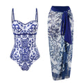 Floral Print Multicolor One Piece Swimwear with Cover Y82 - SWEETKAMA