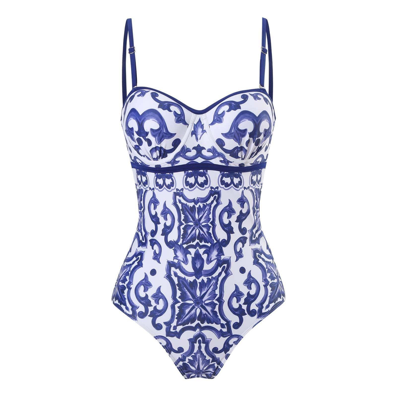 Floral Print Multicolor One Piece Swimwear with Cover Y82 - SWEETKAMA