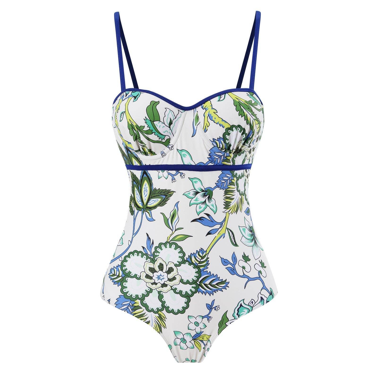 Floral Print Multicolor One Piece Swimwear with Cover Y82 - SWEETKAMA