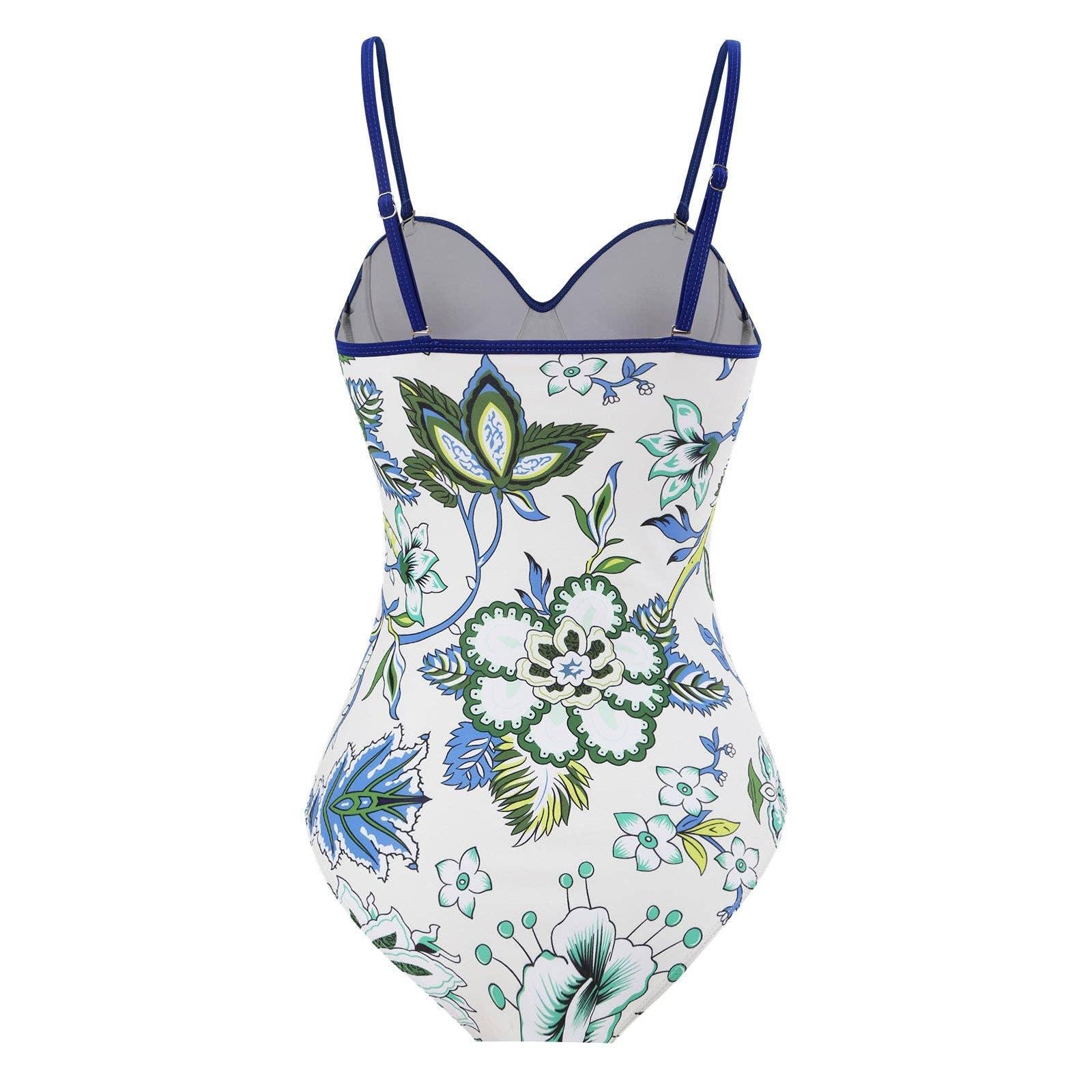Floral Print Multicolor One Piece Swimwear with Cover Y82 - SWEETKAMA