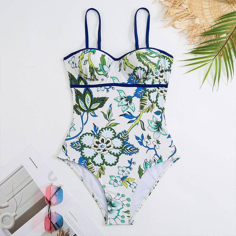 Floral Print Multicolor One Piece Swimwear with Cover Y82 - SWEETKAMA